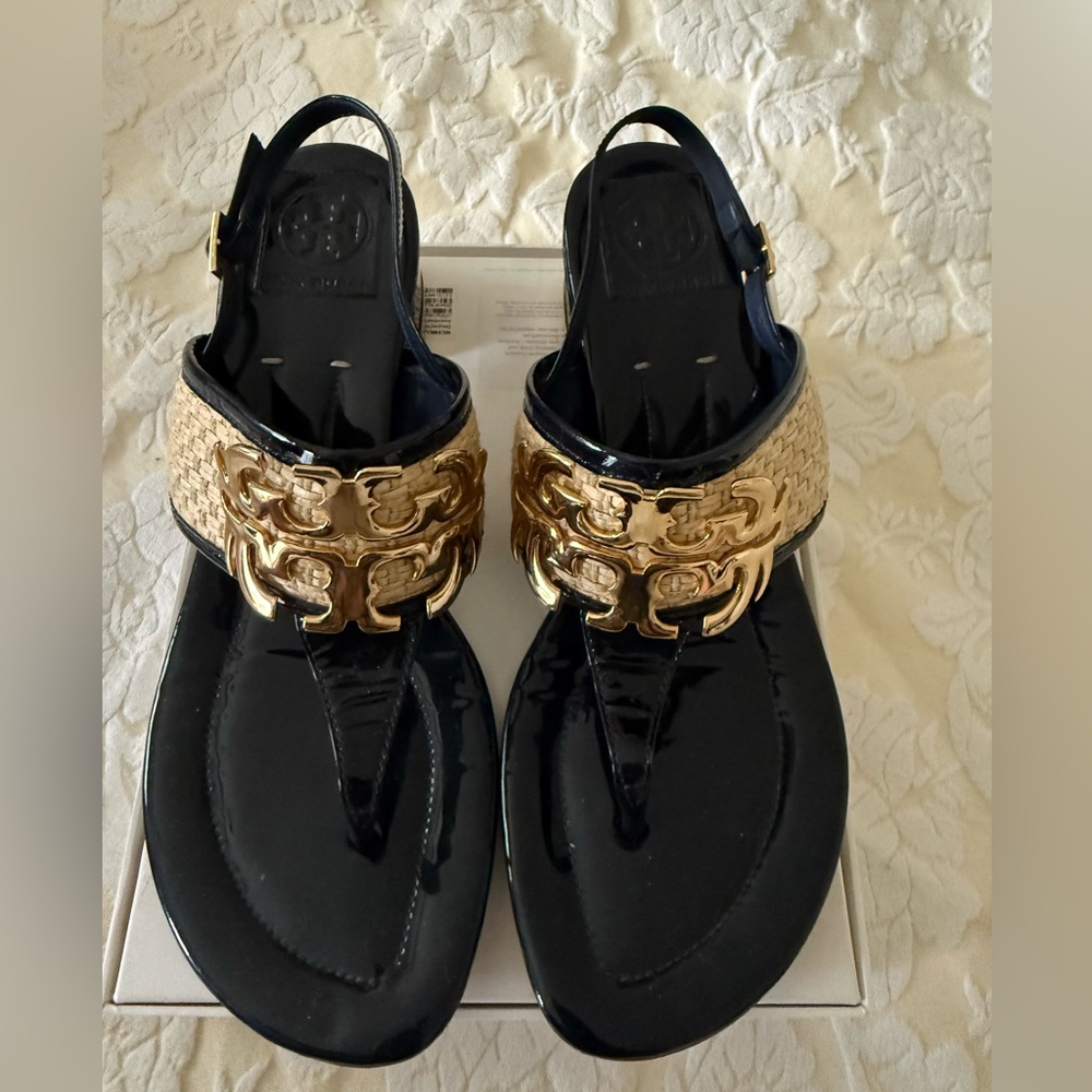 Tory Burch Navy and Gold Women's Sandals
